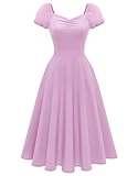 Wedtrend Western Dress for Women Pin Up Retro Beach Dress Swing 1950s Retro Cocktail Dress with Short Sleeves for Vacation Tea Party Church Fit and Flare Dress with Pockets WTP30021LilacXL
