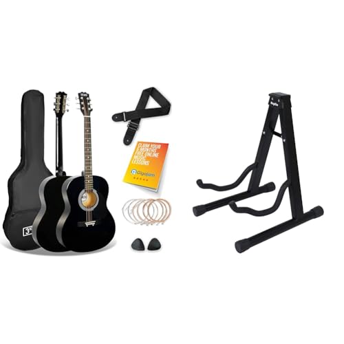 3rd Avenue Full Size 4/4 Acoustic Guitar Steel String Pack Bundle for Beginners & KEPLIN Guitar Stand A Frame Foldable Universal Fits All Guitars Acoustic Electric Bass Stand A