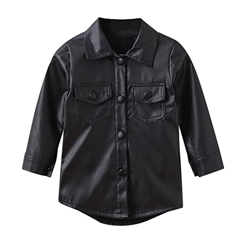 Toddler Girl Faux Leather Jackets Boy Long Jackets Outwear Lapel Collar Long Sleeve Biker Leather Jackets