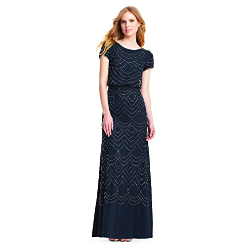 Image of Adrianna Papell Womens Short Sleeve Blouson Beaded Gown