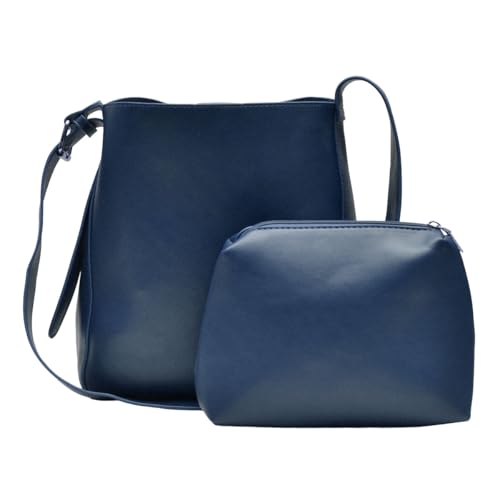 Nupouch Bolsa tiracolo grande Calla Milan, bolsa feminina de couro vegano, elegante, bolsa com zíper, conjunto de 2 peças, estilo moderno, Azul marino, Grande transversal