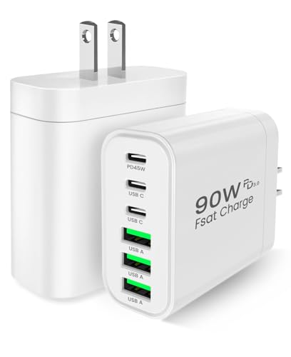 Image of 90W GaN USB C Charger Block,6-Port USB C Wall Charger Fast Charging 45W PD Power Adapter for iPhone 17Pro Max /Samsung Galaxy S24 Ultra /Tabs /MacBook Air /iPad Pro for Home Travel (Sliver, Two)