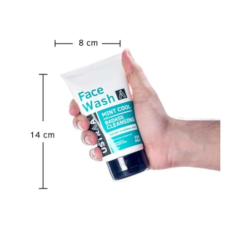 Image of Ustraa Face Wash - Mint Cool - For Dry to Normal Skin - 100g x 2 | Reduces Moisture Loss | Removes Dirt & Dead Skin | with Pine Bark & Peppermint | NO SLS, NO PARABEN (Pack of 2)