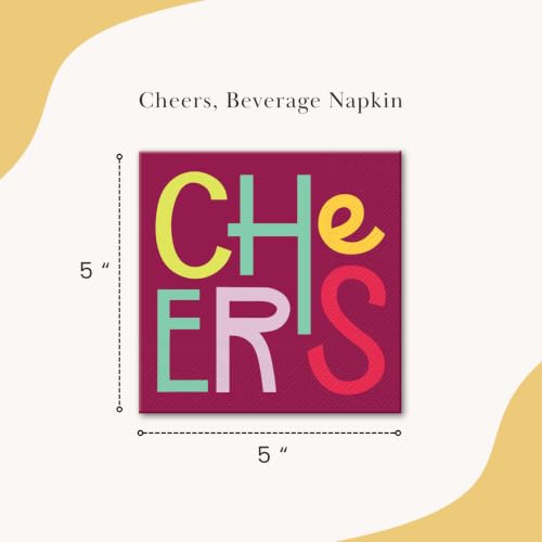Image of Punch Studio 30-Count Disposable Paper Decorative Cake /Cocktail Party Napkins, 5 inch Square, Cheers