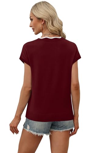 Image of WIHOLL Womens Summer Tops Cap Sleeve Sweater V Neck Shirts Beach Vacation Clothes Business Casual Fashion Clothing