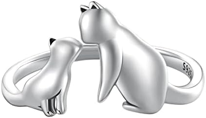 Cat Open Rings for Women 925 Sterling Silver Adjustable Simple Lovely Cute Pet Statement Rings Engagement Wedding Finger Animal Rings Fashion Jewelry Gifts for Wife Girl Teen at Valentines Birthday