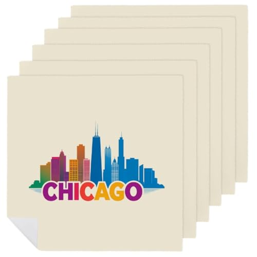 Servilletas de cocina cuadradas lavables con estampado de Chicago Skyline 2