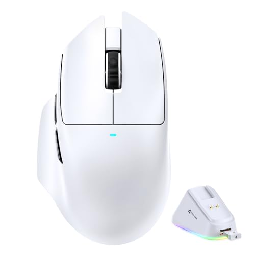ATTACK SHARK V6 65g Wireless Gaming Mouse with RGB Magnetic Charging Dock, BT/2.4G Wireless/Wired Mouse 1K Polling, PixArt PAW3311 Sensor, 25K DPI, Programmable Gamer Mice for PC/Win/Mac (White)