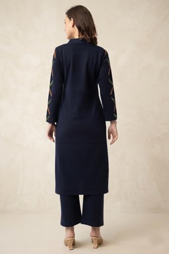 Image of Rosary Women's Woolen Winter Embroidered Kurta with Palazzo | Warm Ethnic Suit Set - 2 Piece Outfit