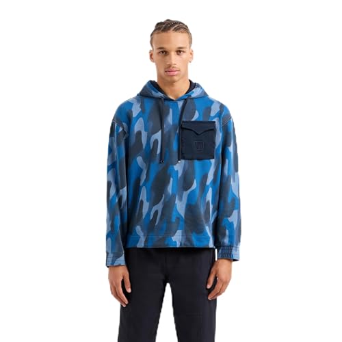 Armani Exchange Men's Camo Print with Contrast Pocket Hooded Sweatshirt