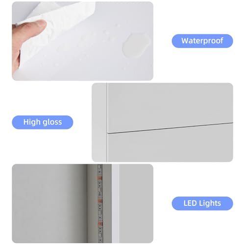Ofcasa Nightstand Set Of 2 With Led Light Modern Bedside Table With 2 High Gloss Drawers Smart Night Stand For Bedroom And Living Room(White) thumb #6