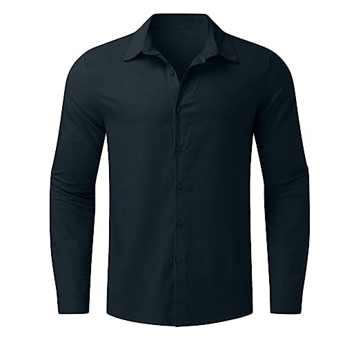 Men's Casual Button Down Shirt Cotton Solid Color Pocket Long Sleeve Shirt Top Long Sleeve T Shirt Men Mens Shirts3