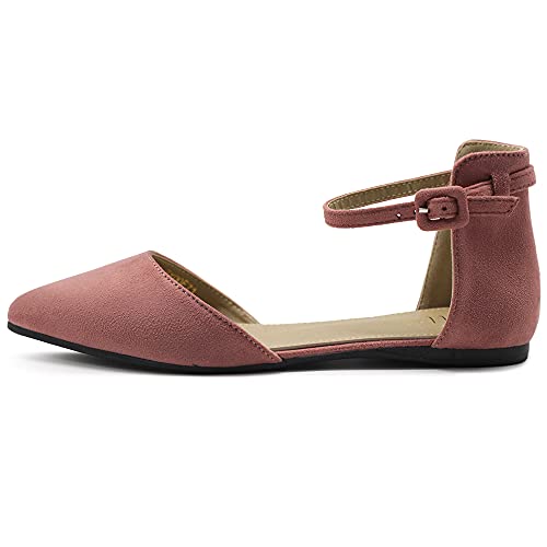 Ollio Women's Shoes Faux Suede Ankle Straps D'Orsay Pointed Toe Ballet Flats4
