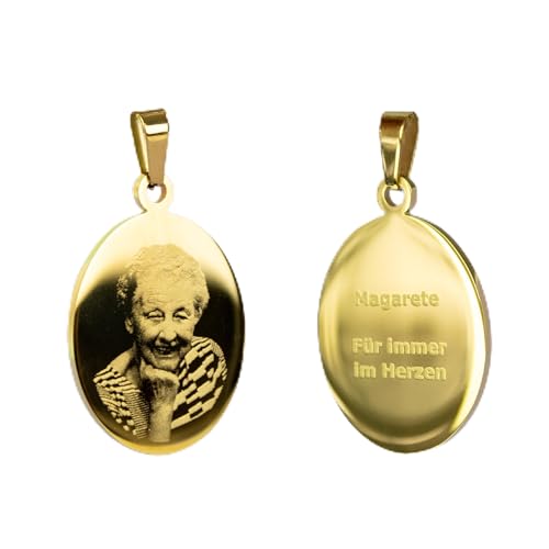 Diamandi Ketten-Anhänger mit Foto-Gravur I persönliches Bild + Text gravieren I oval GOLD