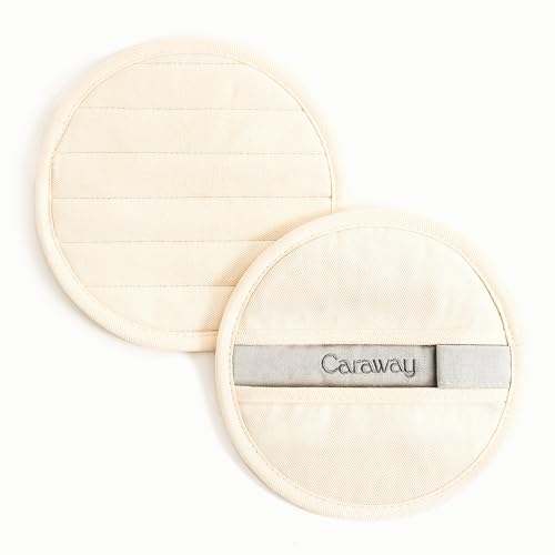 Caraway Pot Holders - 100% Organic Cotton Pot Holder - Double-Layer Stain Resistant Stitching - Resists High Heat & Low Cold Temperatures - Machine Washable - Cream
