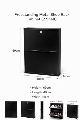 Image of Shoe Rack, Wall Mounted and Freestanding Metal, Multiple Shelf Options, White and Black (Black, 2)