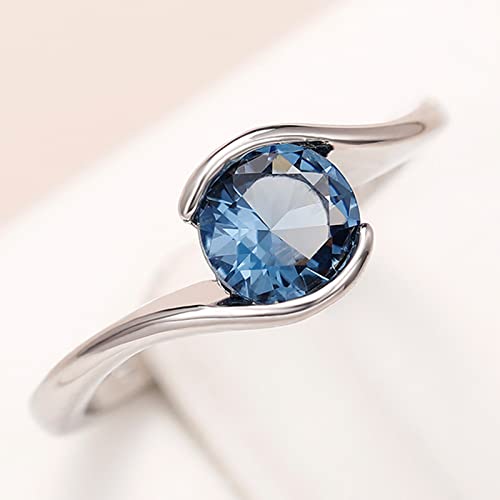 925 Sterling Silver Plated Round Blue Cubic Zirconia Solitaire Bypass Wedding Band Ring Engagement Ring for Women2