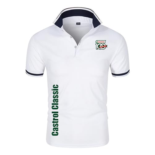 Hommes Po.los Ca.st r.o_l, Po.lo de Sport Respirant Légère, Hauts Légère de Fitness Football Jogging, Polo chemise(White,S)