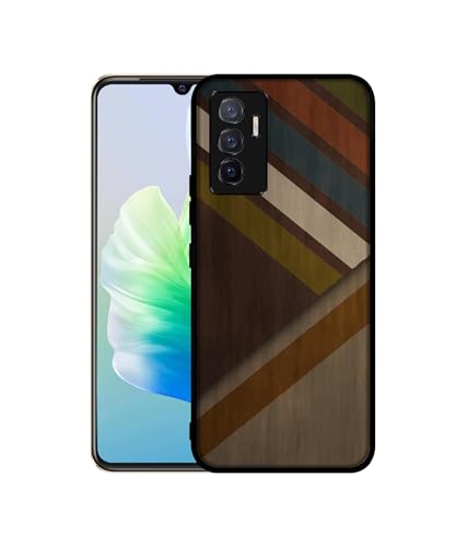 Image of Colorful Wooden Pattern Design Premium 2D Printed Metal Back Case Cover for Vivo V23E 5G / Y75 4G