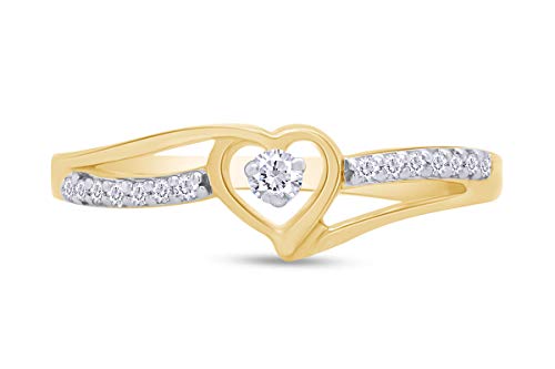 AFFY Split Shank Heart Bypass Ring for Women, 0.10 Cttw Round Natural Diamond, Lab-Grown Diamond or Moissanite Engagement Promise Ring in 14K Gold Over Sterling Silver, Dainty Jewelry Gift for Her