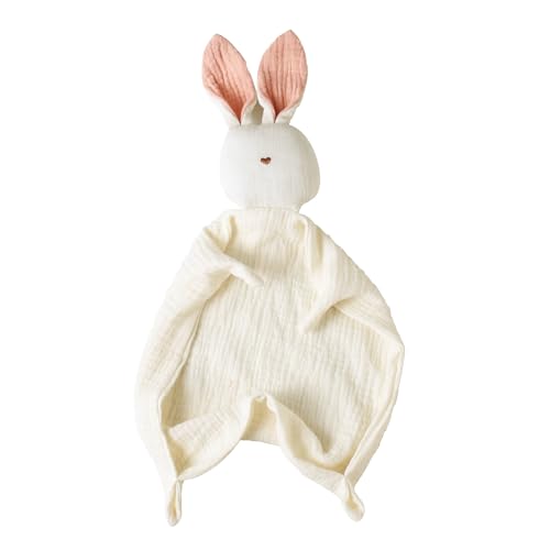 Image of insular Bunny Lovey Blanket for Boys and Girls, Organic Cotton Muslin Security Blanket for Babies, Soft Breathable Lovie Soothing Towel for Newborn and Infant, Beige