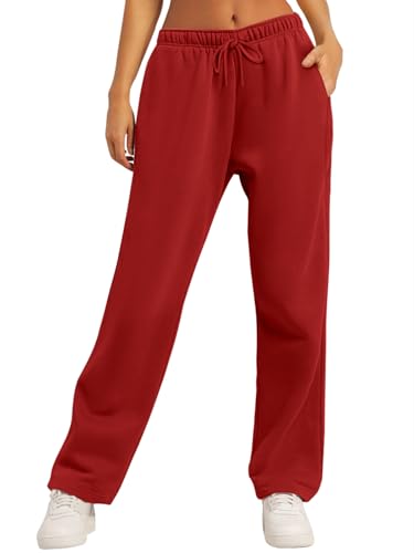 Image of AUTOMET Women's Straight Leg Sweatpants Fleece Lounge Pants | Fall Athletic Joggers with Pockets,Lightweight Soft Sweat Pants, Casual Gym Workout Pants