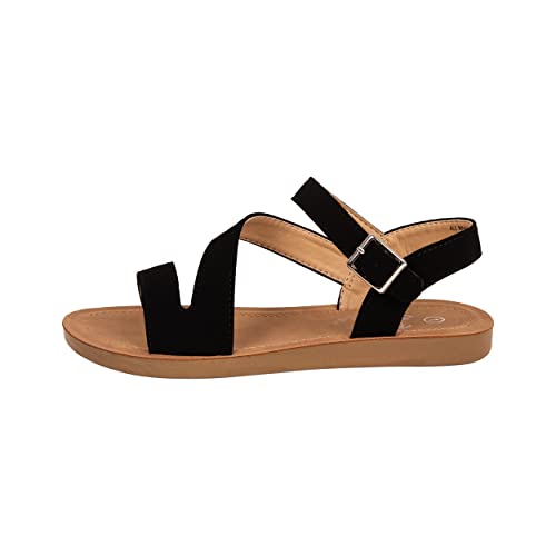Girls Sandals Comfortable Open Toe Straps with Ankle Buckle Slide Flats Lan-2