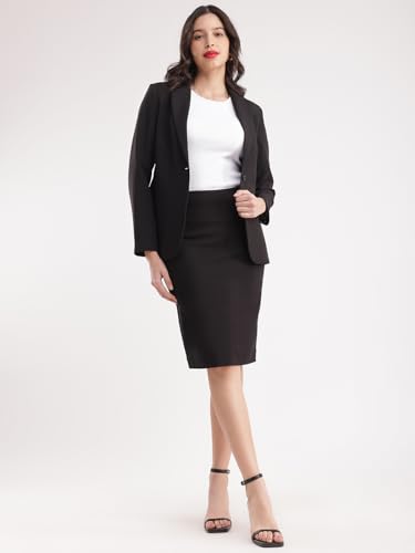 Image of FableStreet Women's Blazer | Tailored Fit Single-Breasted Design with Notch Lapel & Welt Pockets | Smooth Woven Texture for Work & Business Casual Wear
