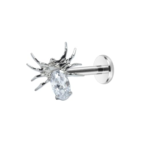 16g Spider Labret Cartilage Tragus Monroe Lip Nose Internal Thread Helix Stud Earrings for Women Men Punk Animal Stainless Steel