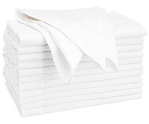 White Cloth Dinner Napkin Hemstitch Cotton | Napkins Cloth Washable & Reusable | 100% Cotton Napkins for Dinner, Hotels, Wedding, Event | Cloth Napkins, Thanksgiving Napkin (20x20 Inch) (Set of 12)