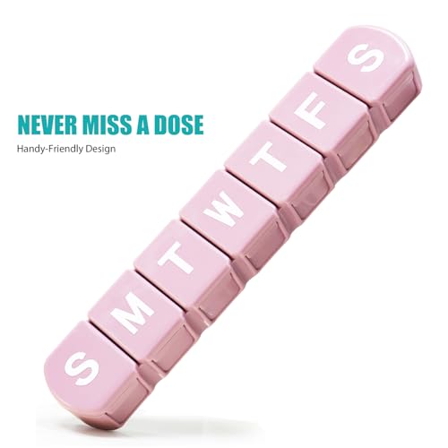 Image of MOLN HYMY Extra Large Weekly Pill Organizer 7 Day, XL 1 Week Pill Dispenser Case, Daily Medicine Organizer to Hold Vitamin Filsh Oil and Supplements (Pink)