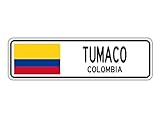 Señal de calle Tumaco Colombia, bandera de Colombia, ciudad, campo, carretera, pared, 10 x 40 cm
