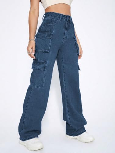 Image of Ben Martin Women's High Rise Cargo Pants || Denim Cargo's Pants || Oversized-Jeans|| Loose Jeans Pant,S