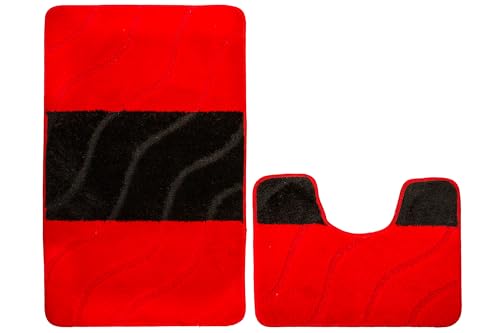 AKCILA Fiori Bad Teppich Rot, 2-teiliges Set Badezimmerteppich, Badematte bunt, Bad Vorleger waschbar, Rechteckig Badewanne rutschfest, Badematten & Badteppiche, Bathroom Rug, Badezimmer Teppiche