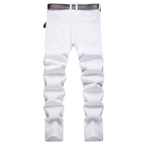 Image of Men's Ripped Slim Fit Jeans Straight Leg Denim Pants