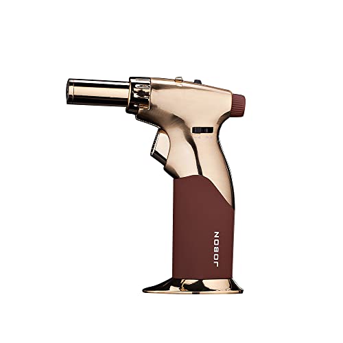 JOBON Torch Lighter, Double Flames Refillable Culinary Lighter with Continuous Flame Lock and Adjustable Flame (Butane Gas Not Included) (Gold Metal - Brown)