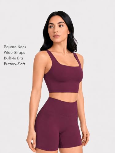 Image of Sunzel Square Neck Longline Sports Bra, Built-in Bra Crop Tank Top