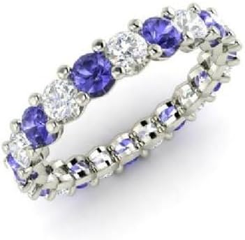 Jewels by Parijaat 14K White Gold Plated 925 Sterling Silver Round Cut Created Gemstone and White Diamond Prong Set Full Eternity Wedding Engagement Ring (2 CT)