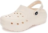 WHITIN Women's Clogs Lightweight Slip On Thick Sole with Heel Strap Comfy EVA Cushioned Sandals Indoor Outdoor Beach Quick Dry Garden Shoes Female Slides Slippers Size 9 Beige 40