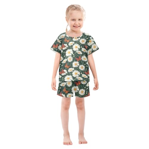 ALAZA Daisy Flowers Butterfly Pajama Set Short Sleeve Sleepwear Soft Lounge Nightwear3