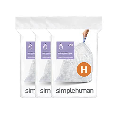 simplehuman CW0286 code H Custom Fit Bin Liner Bulk Pack, Clear Plastic (3 Pack of 20, Total 60 Liners)
