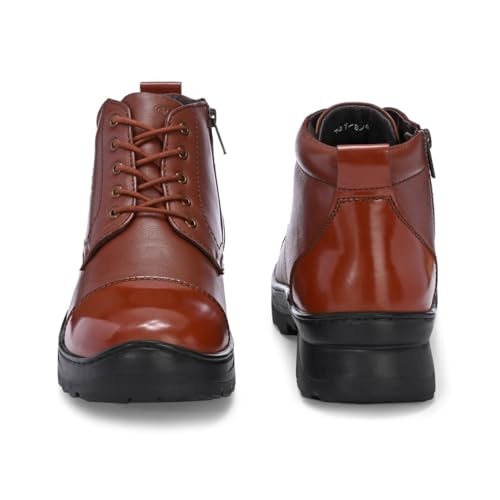 Image of VALENTINO Men?s Premium Leather Police Lace-Up Ankle Boots with Side Zipper | Fully Stitched Sole for Durability & Comfort