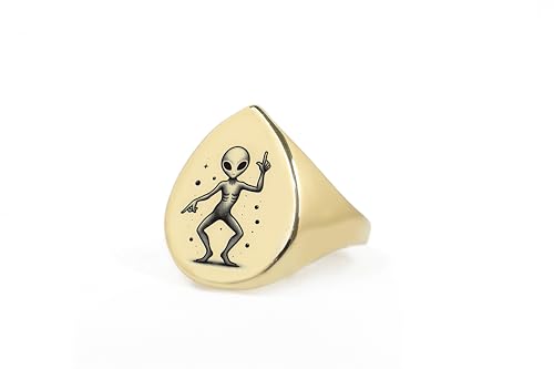 Bague alien gravée fin des bijoux ternes avec ce style science-fiction