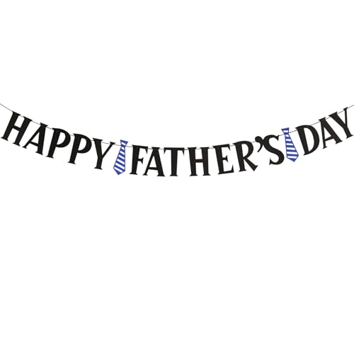 Image of Happy Father's Day Decorations Banner - Black Glitter Father's Day Hanging Decor Signs Banner Party Supplies, Ideal for Home, Office, and Party Celebrations