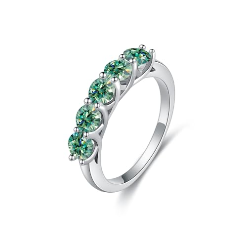 5 Stone Moissanite Ring for Women, 1.5 Carat D Color VVS1 Clarity Lab Created Moissanite Wedding Band, 925 Sterling Silver 5 Stone Clear/Blue/Pink/Red/Yellow/Green Eternity Women Ring