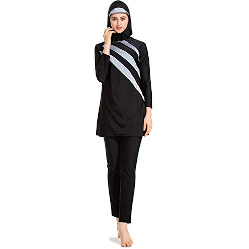 ziyimaoyi - Burkini, traje de baño islámico para mujer y niña, bañador modesto musulmán, con Hijab, Mujer, Negro-2, M