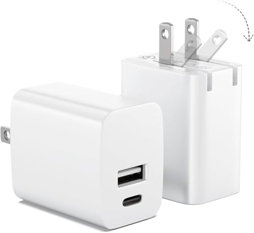 USB C Wall Charger Block 20W, 2-Pack Dual Port Wall Charger Adapter with Foldable Plug, Fast Charger for iPhone 15/15 Pro/14/14 Pro Max/13, Galaxy, iPad, Google Pixel, Samsung Galaxy(White)