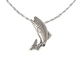 Rainbow Trout Leaping Pendant, Pewter, 1.25 Inches, 100% Handmade in the USA, Steelhead, Fishing, Fish, Realistic, Metal, Necklace, Charm, Over 3100 Unique Designs