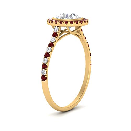 Image of 55Carat Choose Your Gemstone Bezel Round Halo Pave Diamond CZ Ring Yellow Gold Plated Round Shape Halo Engagement Rings Everyday Jewelry Wedding Jewelry Handmade Gifts for Wife US Size 4 to 12