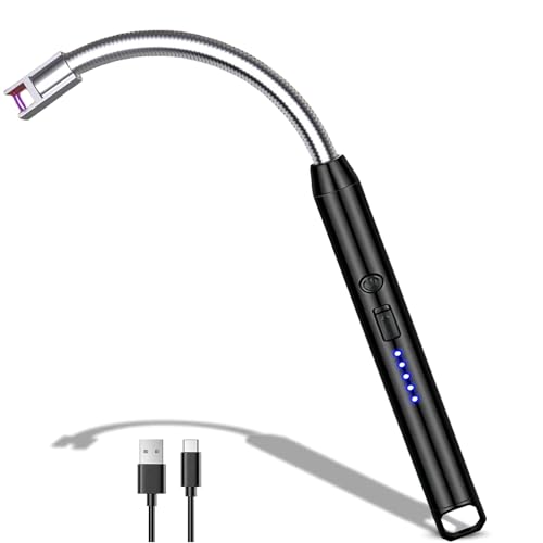 Candle Lighter, Electric Rechargeable Arc Lighter Windproof Flameless with 360° Flexible Neck & LED Power Display USB Rechargeable Arc Lighter for Candles,Gas Stoves Camping, Barbecue,Fireplace(Black)